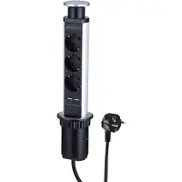 Electraline 62557 Tower Tischsteckdosenleiste 3-Fach + 2-Fach USB, komplett in T