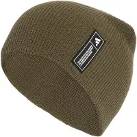 Adidas Beanie SPORTSWEAR "ESSENTIALS LABEL BEANIE", Damen, braun (olive strata, weiß), Obermaterial: 100% Polyacryl, Mützen Beanie, für Erwachsene, sportlicher Stil, aus Polyacryl