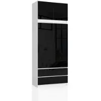 Akord 2-Türiger Aufsatzschrank Mit 2 Schubladen Weiß/Schwarz Hochglanz 90X51X234 Cm