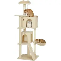 PawHut Kratzbaum mit 2 Höhlen Korb für 1-3 Katzen 160 cm hoch Beige