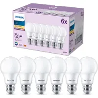 Philips Lampe 60W A60 E27 x6, 8 W, 60 W, E27, 806 lm, 15000 h, Warmweiß
