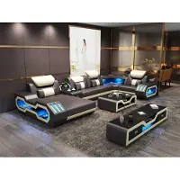 AEA Ecksofa U-Form Couchtisch Ledersofa Wohnlandschaft Designer Sofa 2tlg.Set led usb