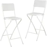 Relaxdays Barhocker klappbar, 2er Set, Rattan-Optik, Rückenlehne, HBT: 115 x 44 x 63 cm, Barstuhl, PE & Metall, weiß