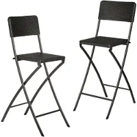 Relaxdays Barhocker klappbar, 2er Set, Rattan-Optik, Rückenlehne, HBT: 115 x 44 x 63 cm, Barstuhl, PE & Metall, schwarz