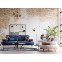 AEA Moderne Sofagarnitur 3+3 Wohnlandschaft Beige Blaue Sitzgarnituren Stoffsofa