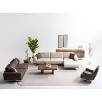 AEA Modernes Wohnzimmer Set aus Holz in Braun mit L-Form, Sofa, Sessel