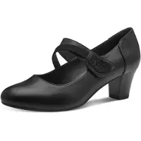 Jana Damen Pumps mit Riemen Mary Jane Vegan, Black Nappa, 38