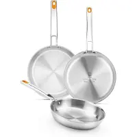 BRA Efficient Inox Triply | Set mit 3 Edelstahl-Bratpfannen ohne Antihaftbeschichtung Efficient Inox 20-24-26 cm