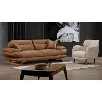 AEA Moderner brauner Kunstleder Wohnzimmer Set 3+1 Sofa und Sessel