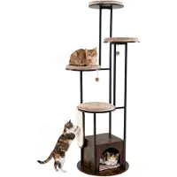 Costway Katzenbaum 183cm, Kratzbaum mit 4 Plattformen, Katzenhaus, 2 Sisal-Kratzbrett, 2 Hängespielzeugen & Kippschutz, Katzenkratzbaum, Katzenmöbel