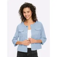 HEINE Shirtjacke "Shirtjacke", Damen, Gr. 50, blau (eisblau), 55% Viskose, 40% Polyester, 5% Elasthan, unifarben, Rundhals, Shirts Shirtjacke