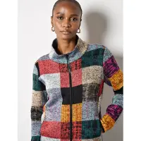 Apricot Fleecejacke "Fleecejacke", Damen, Gr. 16, grau, Strick, Obermaterial: 95% Polyester PES. 5% Elasthan EL., normal, Jacken Fleecejacke, mit Karomuster