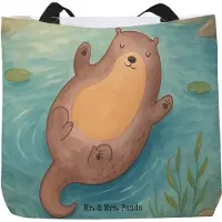 Mr. & Mrs. Panda Tote Bag Otter Umarmen Design - Weiß - Geschenk, Hallo, Tasche, Seeotter See, Strandtasche, Laptoptasche, glücklich, Optimistisch, Reisetasche