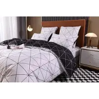 Markenlos Bettwäsche Set 220x240 cm kariert Schwarz Weiß - Mikrofasermaterial