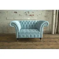 AEA Chesterfield Design Stoff Couch Sessel 1.5 Sitzer Polster Sofas Lounge Blau Samt