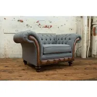 AEA Chesterfield Design Stoff Couch Sessel 1.5 Sitzer Polster Sofas Lounge Samt Grau