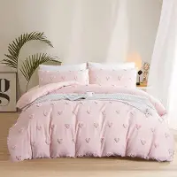 Markenlos Bettwäsche 200 x 200 cm mit handgefertigter Stickerei, rosa, getuftete Boho-Bettwäsche-Set, Vintage-Kuscheldecke, Shabby Chic, gewaschene Mikrofaser, 1 Stück