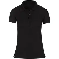 Trigema Poloshirt "Poloshirt mit Kristallsteinen", Damen, Gr. XL, schwarz, Piqué, 94% Baumwolle, 6% Elastan, Basic, lang, ohne Ausschnitt, Shirts Poloshirt
