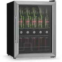 Klarstein Beersafe Getränkekühlschrank mit Glastür | 64 x 48 cm | LED-Innenbeleuchtung Silber