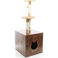Fudajo Kratzbaum aus Holz 125 cm mit Katzenhaus, Design Katzenkratzbaum in Vintagebraun, 2in1 Katzenhaus mit Katzenklo, Kletterbaum für Katzen