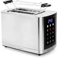 Emerio Toaster mit Digitaldisplay – 2 Schlitzen – Auftaufunktion – Einstellbarer Thermostat – Krümelschublade – Edelstahl-Toaster – TO-132888 – Silber