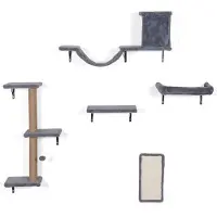 Costway 5 in 1 Kletterwand Katzen Set, Katzen Wandelemente, Katzenmöbel mit Katzenhöhle, Katzenbrücke, Kratzsäulen, Kratzbrett&Katzentreppe,Katzenwand