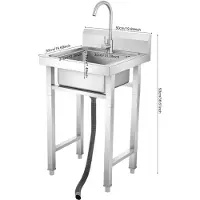 StarTech.com Gewerbewaschbecken - Tiefes Spülbecken mit Gestell - 35 x 31 cm - Mit Wasserhahn - Einzelbecken - Rostbeständig - Silber
