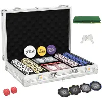 SPORTNOW Pokerkoffer abschließbar Pokerset mit Koffer 200 Chips Karten 5 Würfel