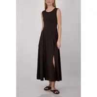 Monari Maxikleid "Kleid uni", Damen, Gr. 36, N-Gr, braun, Web, Obermaterial: 96% Polyester, 4% Elasthan, unifarben, regular fit lang, Rundhals, Kleider Maxikleid, Regular fit mit Schlitzen