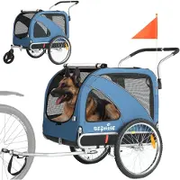 Shengmilo 10202B Großer Fahrradanhänger für Haustiere, 40 kg Traglast, Festbremssystem, Zugang durch zwei Türen vorne und hinten，blu