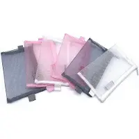 Benza Ibenzoa Mesh-Etui-Set 6-tlg. – geräumige Reißverschluss-Mäppchen 20 x 11,5 cm, 2× Grau / 2× Rosa / 2× Weiß, leicht & faltbar für Schule & Büro