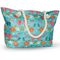 Benza Ibenzoa Strandtasche – wasserfeste Baumwolle, 50 x 38 x 18 cm, geräumige Badetasche mit Reißverschluss, 2 Hauptfächer & Innenfach, verstellbare Schulterriemen, für Damen & Familien