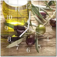 Drukarnia Piga Tulup Glasuhr Wanduhr Küchenuhr Echt-Glas 30x30 cm Modern Dekorativ Geräuschlos Weiße Zeiger - Olivenöl