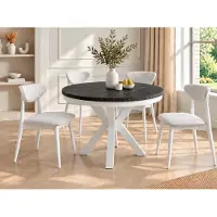WFL GROUP Runder Ausziehbarer Esstisch im Loft-Stil - Industrieller Tisch in Schwarzer Marmoroptik mit Weißen Metallbeinen - Platzsparender Tisch für Wohnzimmer - Marmor Schwarz - 100 bis 180 cm
