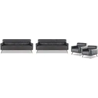 AEA Sofas 3-Sitzer Sessel Arbetiszimmer-Set 4tlg Schwarz Modern Einfarbig