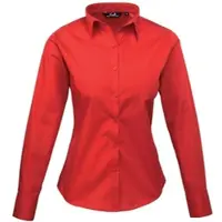 Premier Workwear Cotton Classics Popeline Bluse langarm 39.0300 Gr. L red