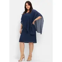Sheego Cocktailkleid "Cocktailkleid", Damen, Gr. 46, Normalgrößen, blau (marine), 100% Polyester, unifarben, knielang, V-Ausschnitt, Kleider Cocktailkleid