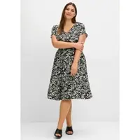 Sheego Sommerkleid "Sommerkleid", Damen, Gr. 44, Normalgrößen, schwarz (schwarz bedruckt), 100% Viskose, bedruckt, gemustert, wadenlang, V-Ausschnitt, Kleider Sommerkleid