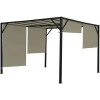 Mendler Pergola Baia, Garten Pavillon Terrassenüberdachung, stabiles 6cm-Stahl-Gestell + Schiebedach taupe 4x4m