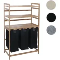 Mendler Bambus Wäschesammler HWC-P78, Wäschesortierer Wäschekorb Regal Wäscheorganizer, 3 Ablagen FSC 125x8