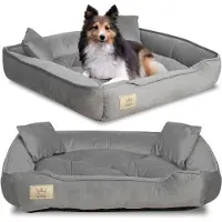 AIO Factory Hundebett, Laufstall, 115 x 95 cm, Samt, grau