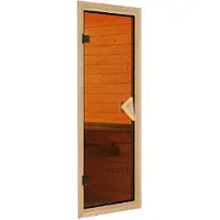 Karibu Sauna Fiona 2 (Eckeinstieg), Ganzglastür, bronziert, Ofen 9 kW integr. Steuerung