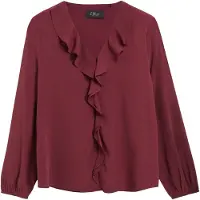 s.Oliver Langarmbluse BLACK LABEL, Damen, Gr. 48, rot (maroon rot), Blusen Langarmbluse, mit Volant-Verzierung am V-Ausschnitt