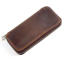 LTPRTZ Leder Schreibetui, Vintage Stiftmappe, Retro Stifteetui Federmappe Schlamppermäppchen mit Kartenklammer und 3 Schlaufen für Schul und Büromaterial, 16,5×8 cm