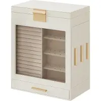 OEM Schmuckschrank mit 5 Ebenen, Glasdeckel, Seitenfächern, vertikaler Aufbewahrung, großem Spiegel, modern, weiß