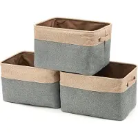 OEM Opbergsatz von 3 inkl. Canvas-Tuch - Tweed - Organizer - Kubusbox - Handgriffe - Körbe - Holz - Kleidung - Kinder - Spielzeug