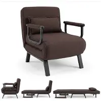 Costway Schlafsessel mit Bettfunktion, Schlafsofa mit Verstellbarer Rückenlehne & Kissen & Sitz, Sofabett mit Metallrahmen bis 150 kg, Braun