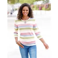 Casual Looks Streifenpullover "Pullover", Damen, Gr. 48, rosa (hortensie, ecru, geringelt), 50% Baumwolle, 50% Polyacryl, gemustert, gestreift, mehrfarbig, Pullover Streifenpullover