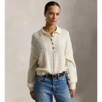 Ralph Lauren für Damen. 211B17767007 Jersey Henley in Beige mit Zopfmuster (XS), Lässig, Wolle, Langarm