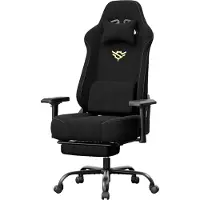 Songmics Gaming Stuhl aus WildKunstleder mit Fußstütze und 4D-Armlehnen, bis 200 kg, 72 x 72 x (125-135) cm, Schwarz